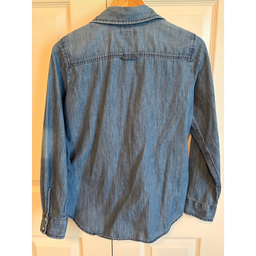 Liz Claiborne Denim Pearl Snap Shirt Vintage 1990s Western Cotton Top Medium - Picture 4 of 5